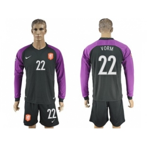 Holland #22 Vorm Black Goalkeeper Long Sleeves Soccer Country Jersey