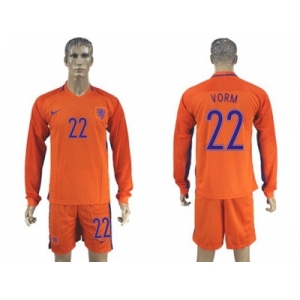 Holland #22 Vorm Home Long Sleeves Soccer Country Jersey