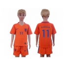 Holland #11 Robben Home Kid Soccer Country Jersey