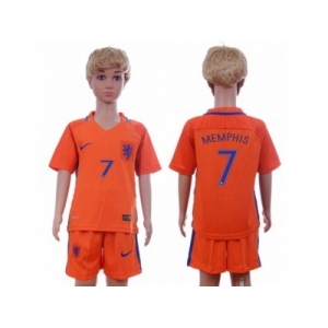 Holland #7 Memphis Home Kid Soccer Country Jersey