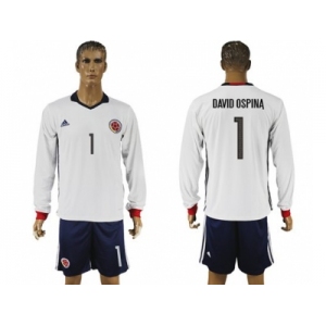Colombia #1 David Ospina Away Long Sleeves Soccer Country Jersey