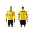 Colombia #1 David Ospina Home Long Sleeves Soccer Country Jersey