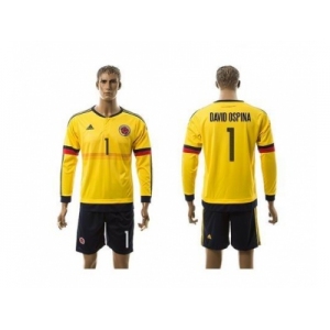 Colombia #1 David Ospina Home Long Sleeves Soccer Country Jersey