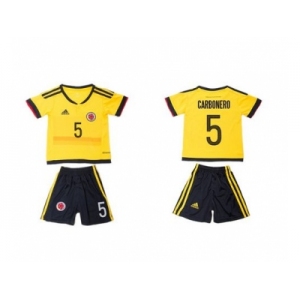 Colombia #5 Carbonero Home Kid Soccer Country Jersey