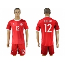 Danmark #12 Bjelland Red Home Soccer Country Jersey