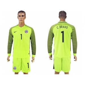 Chile #1 C.Bravo Green Long Sleeves Goalkeeper Soccer Country Jersey