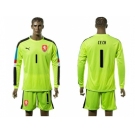 Czech #1 Cech Shiny Green Goalkeeper Long Sleeves Soccer Country Jersey