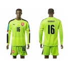 Czech #16 Koubek Shiny Green Goalkeeper Long Sleeves Soccer Country Jersey