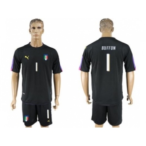 Italy #1 Buffon Black Goalkeeper Soccer Country Jersey