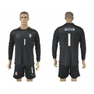Italy #1 Buffon Black Long Sleeves Goalkeeper Soccer Country Jersey