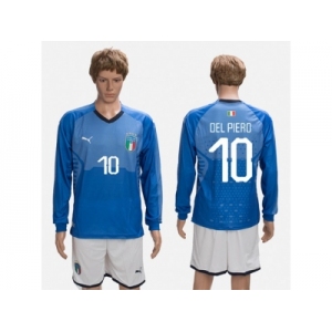 Italy #10 Del Piero Blue Home Long Sleeves Soccer Country Jersey