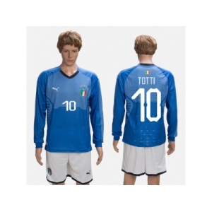 Italy #10 Totti Blue Home Long Sleeves Soccer Country Jersey