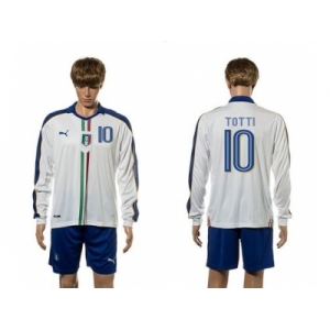 Italy #10 Totti White Away Long Sleeves Soccer Country Jersey