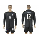 Italy #12 Sirigu Black Long Sleeves Goalkeeper Soccer Country Jersey