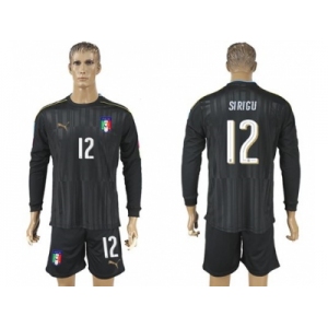 Italy #12 Sirigu Black Long Sleeves Goalkeeper Soccer Country Jersey