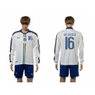 Italy #16 De Rossi White Away Long Sleeves Soccer Country Jersey
