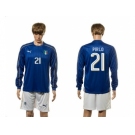 Italy #21 Pirlo Blue Home Long Sleeves Soccer Country Jersey1