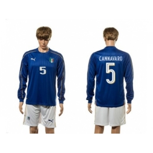 Italy #5 Cannavaro Blue Home Long Sleeves Soccer Country Jersey