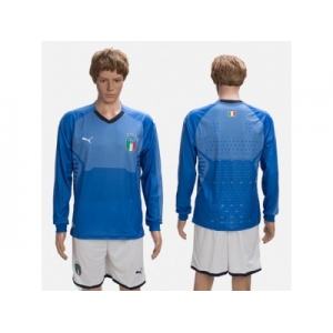 Italy Blank Blue Home Long Sleeves Soccer Country Jersey