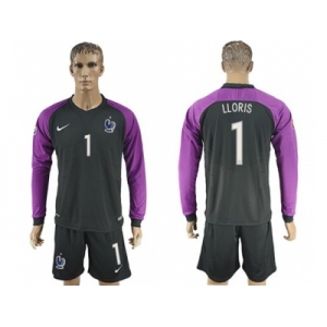 France #1 LLORIS Black Goalkeeper Long Sleeves Soccer Country Jersey