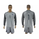 France #1 LLORIS Grey Goalkeeper Long Sleeves Soccer Country Jersey