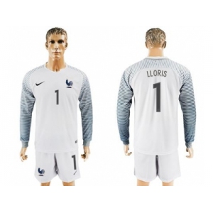 France #1 LLORIS White Goalkeeper Long Sleeves Soccer Country Jersey