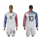 France #10 Benzema Away Long Sleeves Soccer Country Jersey
