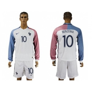 France #10 Benzema Away Long Sleeves Soccer Country Jersey