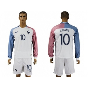 France #10 Zidane Away Long Sleeves Soccer Country Jersey