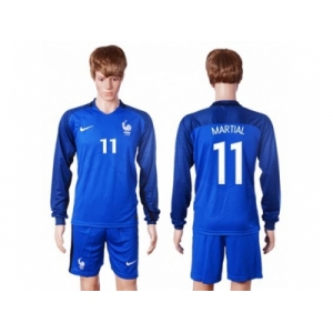France #11 Martial Home Long Sleeves Soccer Country Jersey