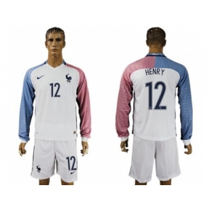 France #12 Henry Away Long Sleeves Soccer Country Jersey