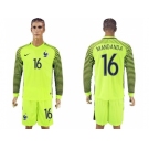 France #16 Mandanda Green Long Sleeves Goalkeeper Soccer Country Jersey