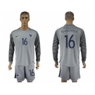 France #16 Mandanda Grey Goalkeeper Long Sleeves Soccer Country Jersey