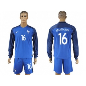 France #16 Mandanda Home Long Sleeves Soccer Country Jersey