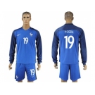 France #19 Pogba Home Long Sleeves Soccer Country Jersey