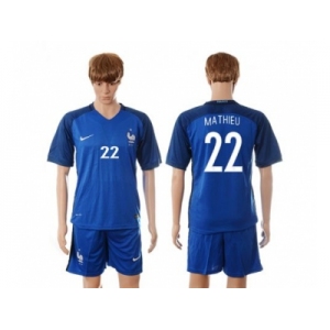 France #22 Mathieu Blue Soccer Country Jersey