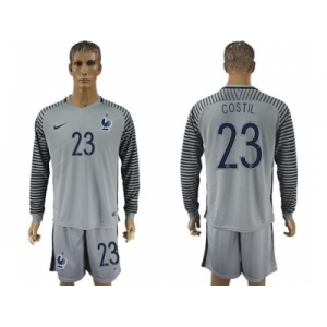 France #23 Costil Grey Goalkeeper Long Sleeves Soccer Country Jersey