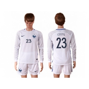France #23 Costil White Goalkeeper Long Sleeves Soccer Country Jersey