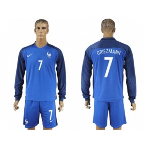 France #7 Griezmann Home Long Sleeves Soccer Country Jersey1