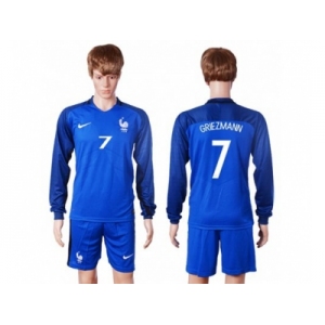 France #7 Griezmann Home Long Sleeves Soccer Country Jersey