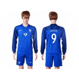 France #9 Giroud Home Long Sleeves Soccer Country Jersey