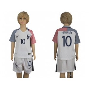 France #10 Benzema Away Kid Soccer Country Jersey