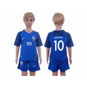 France #10 Benzema Home Kid Soccer Country Jersey