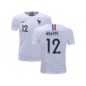France #12 Mbappe Away Kid Soccer Country Jersey