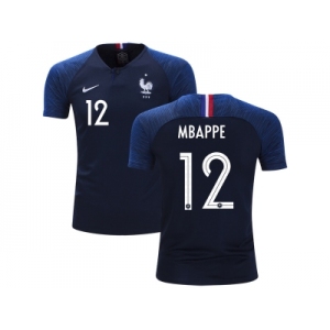 France #12 Mbappe Home Kid Soccer Country Jersey