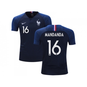 France #16 Mandanda Home Kid Soccer Country Jersey