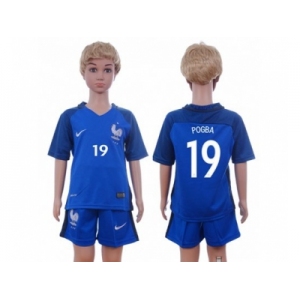 France #19 Pogba Home Kid Soccer Country Jersey