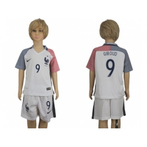 France #9 Giroud Away Kid Soccer Country Jersey