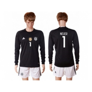 Germany #1 Neuer Black Goalkeeper Long Sleeves Soccer Country Jersey