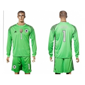 Germany #1 Neuer Green Goalkeeper Long Sleeves Soccer Country Jersey1